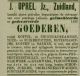 Advertentie goederen J. Oprel Jzn (1891)